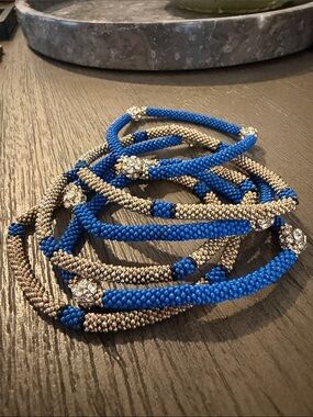 Beaded Stackable Bracelet Set - Blue and Gold